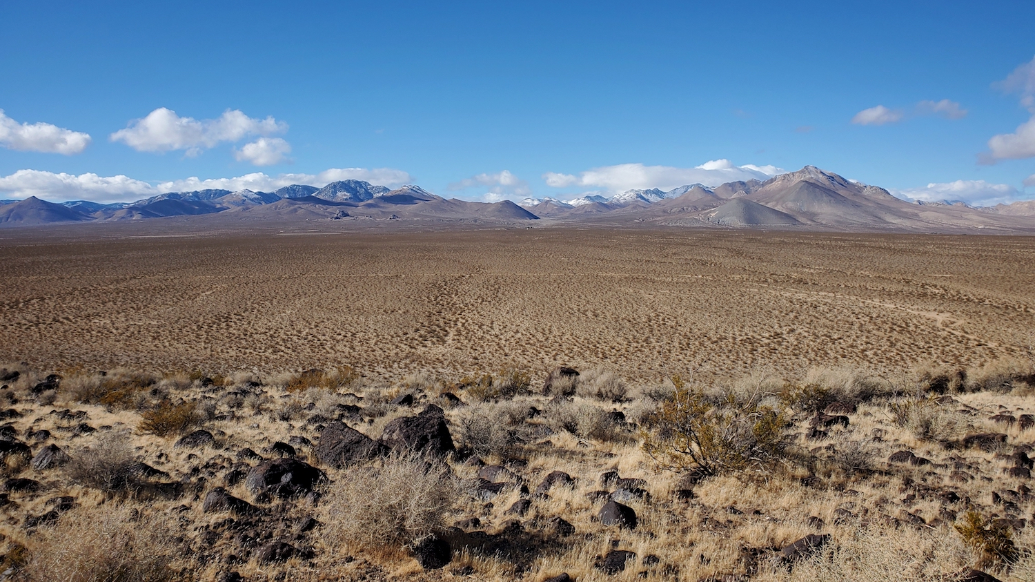 A section of the desert that looks out over snowy peaks